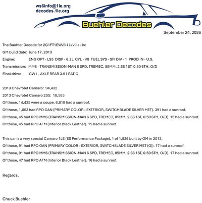Example decode report for 2013 Camaro 1LE